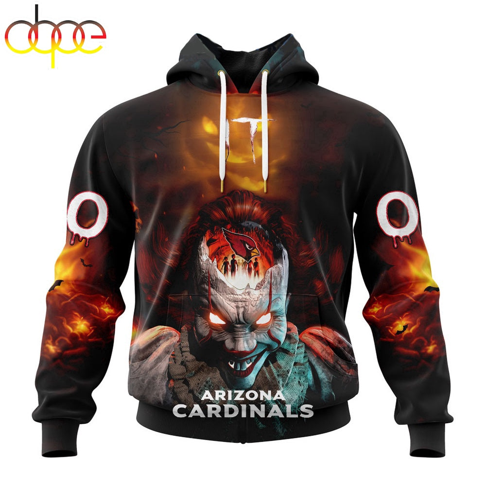 Custom Name And Number NFL Arizona Cardinals Halloween Badut Mematikan 3D Hoodie Shirt