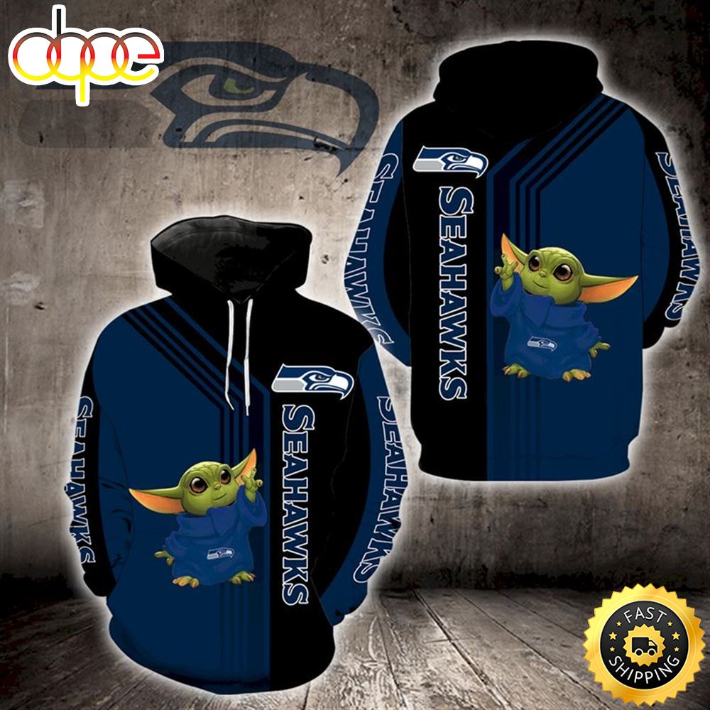 Baby Yoda Lovers Seattle Seahawks Blue Black 3d Hoodie All Over Print