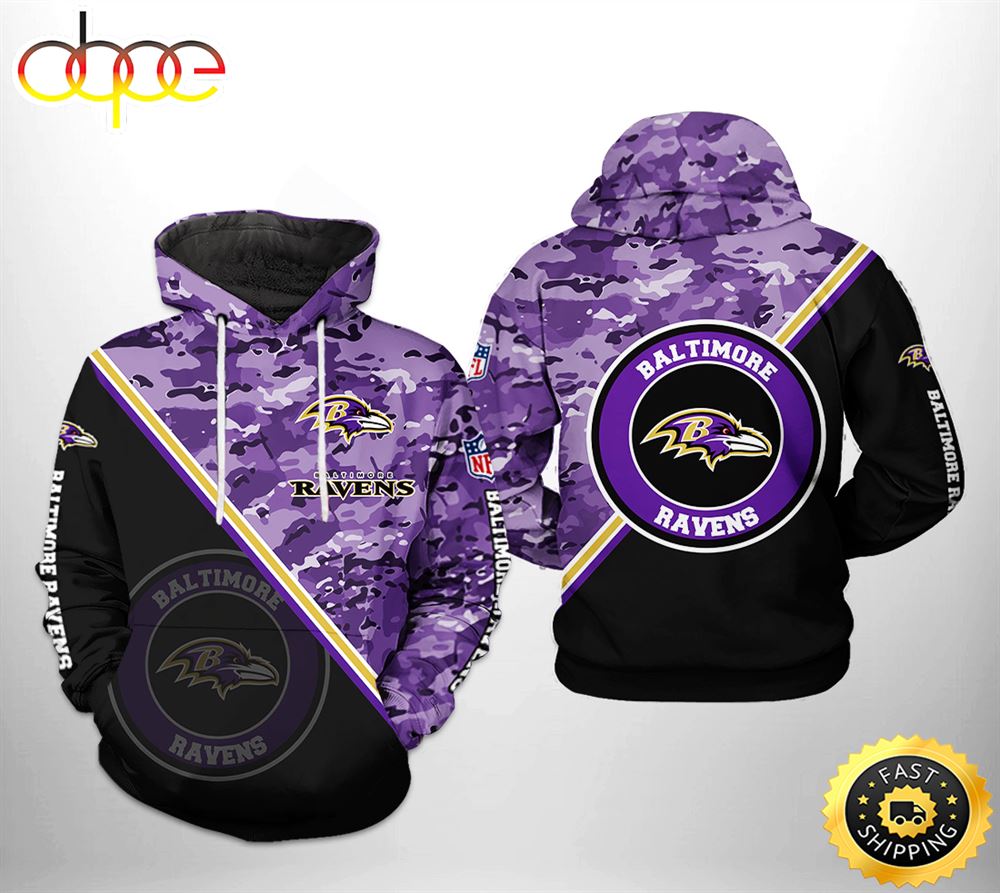 Baltimore Ravens NFL Camo Team 3D Printed HoodieZipper Hoodie