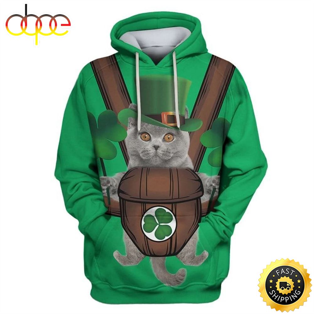 British Shorthair Cat Saint Patricks Day Happy Patrick's Day 3d Hoodie All Over Print Shirt