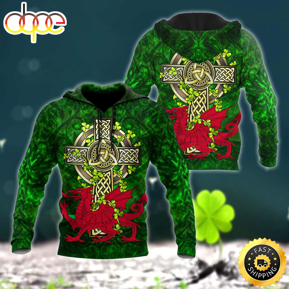 Celtic Cross Dragon Shamrock 3D All Over Print Shirt