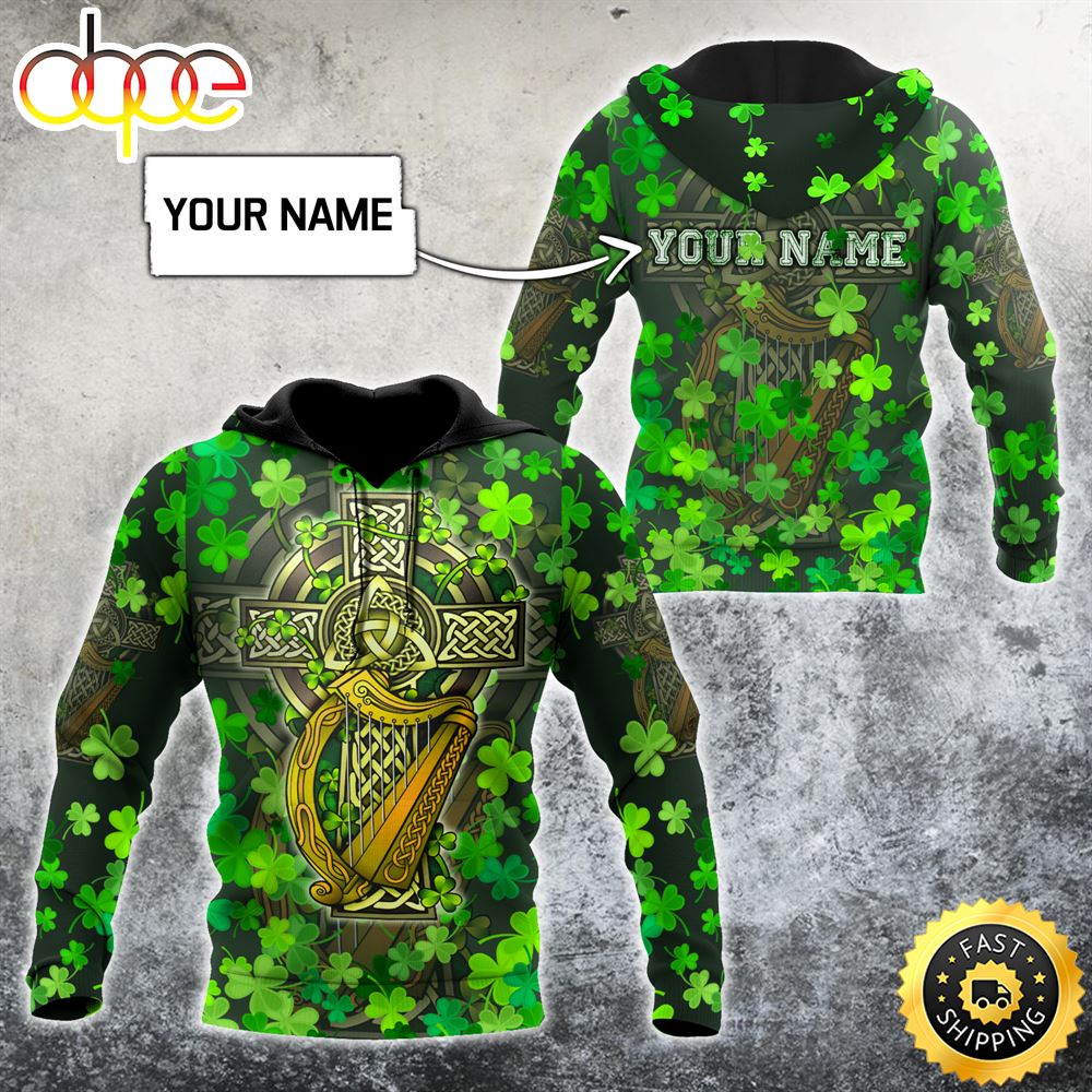 Clover Cross Patricks Day Custom Name All Over Print Shirt