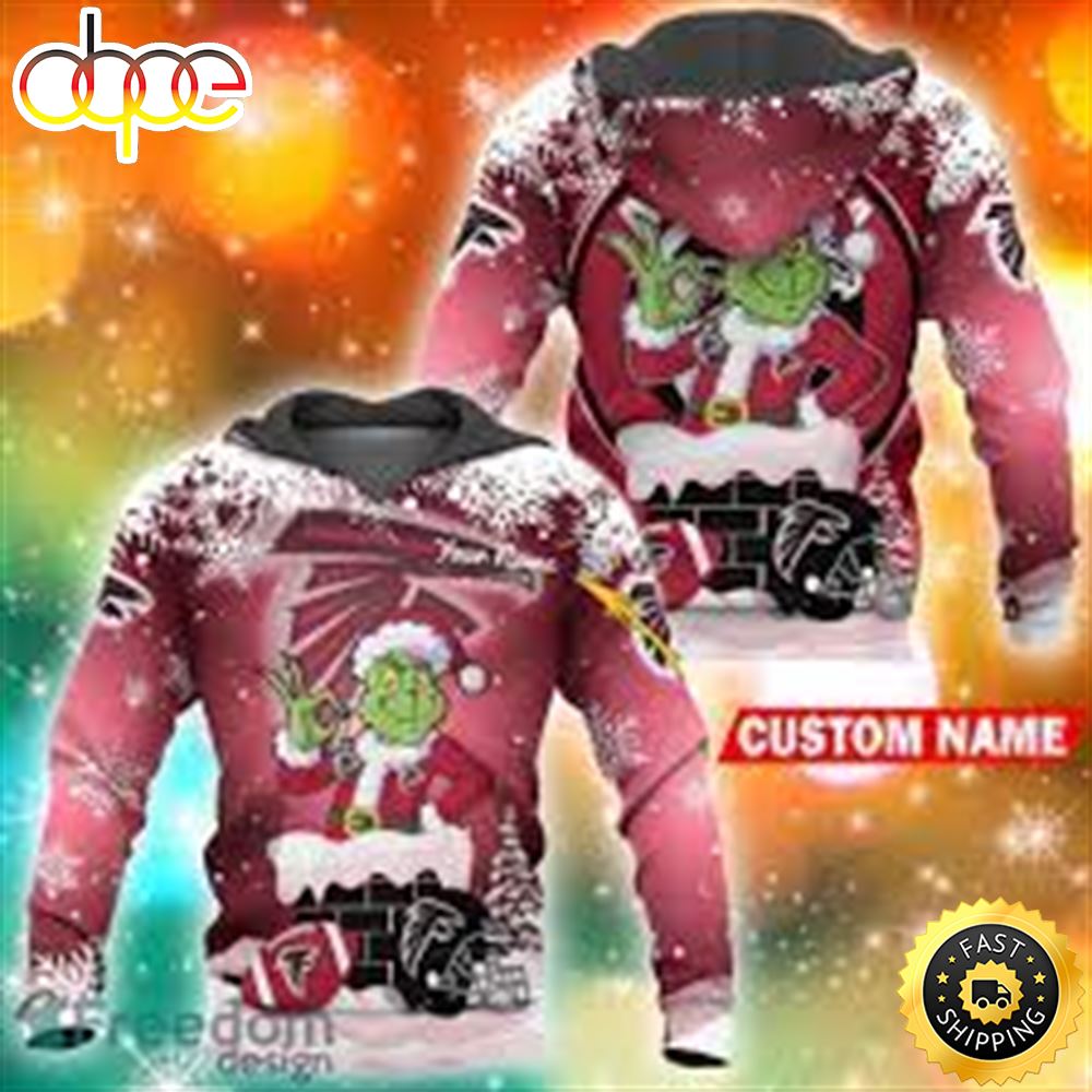 Custom Atlanta Falcons NFL Christmas Grinch in Chimney 3D Hoodie Pullover Prints Custom Name