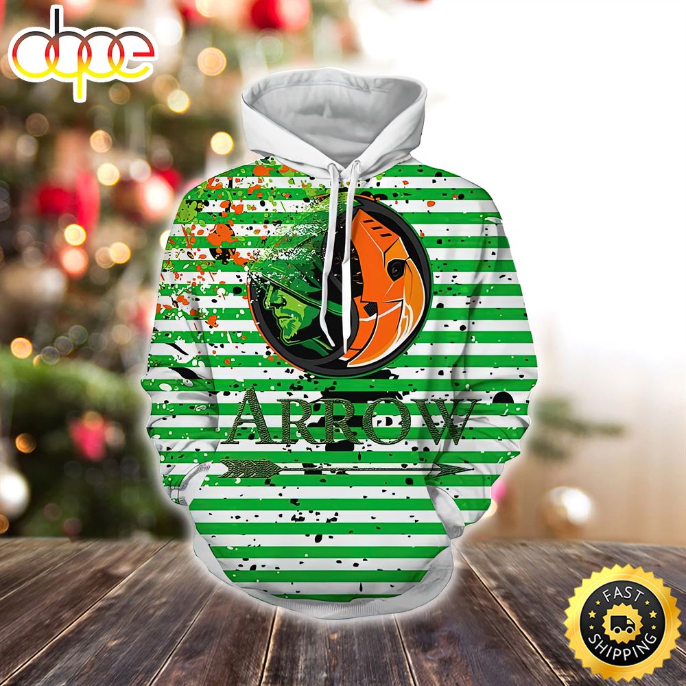 DC Arrow &amp; Villain Deathstroke Logo Green Stripes Marvel Christmas All Over Print Shirt