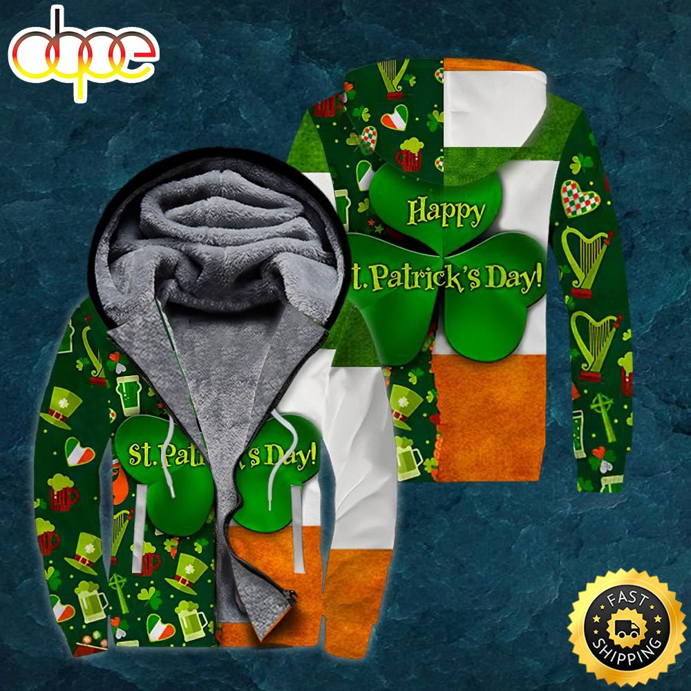 Happy St Patrick's Day Irish Fleece Zip Hoodie All Over Print Shirt