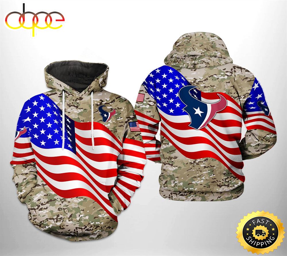 Houston Texans NFL US Flag Camo Veteran Team 3D Printed HoodieZipper Hoodie