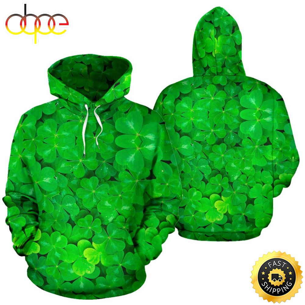 Irish Shamrock Background Full Hoodie St.Patricks Day All Over Print Shirt