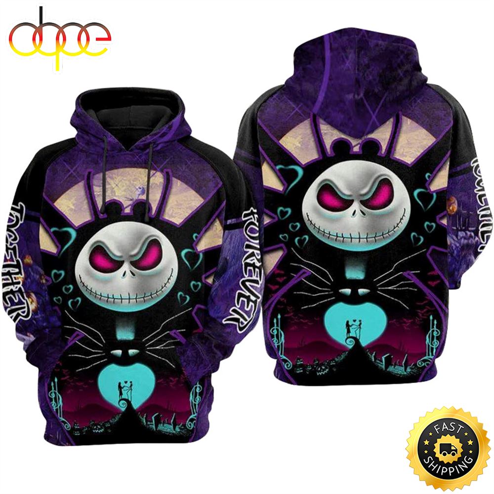 Jack Skellington And Sally Couple Forever White Hoodie 3D All Over Print