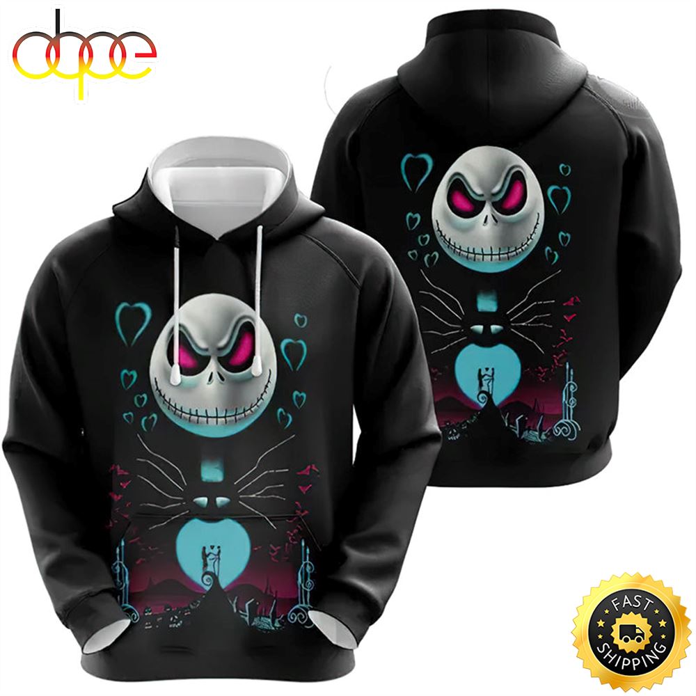 Jack Skellington Heart Hoodie 3D All Over Print