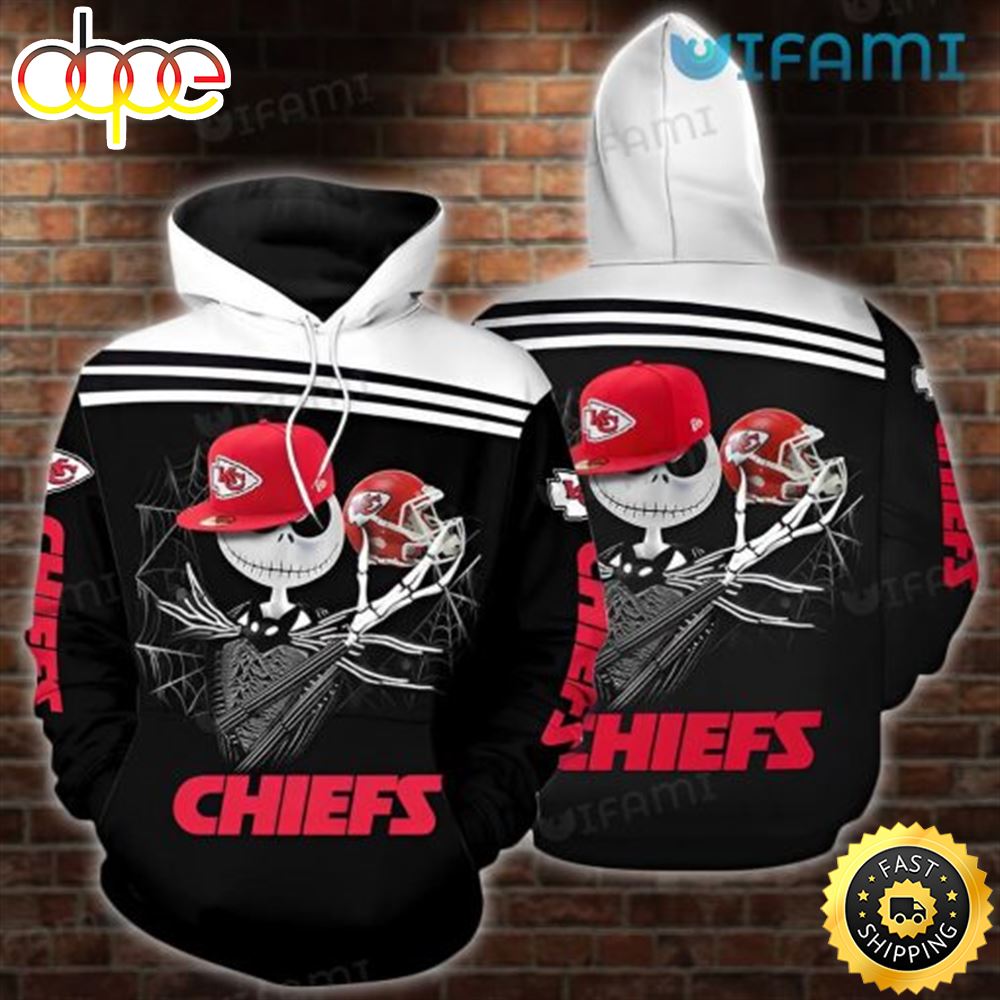 KC Chiefs Hoodie 3D Jack Skellington Hat Football Helmet Unique Kansas City Chiefs Gift