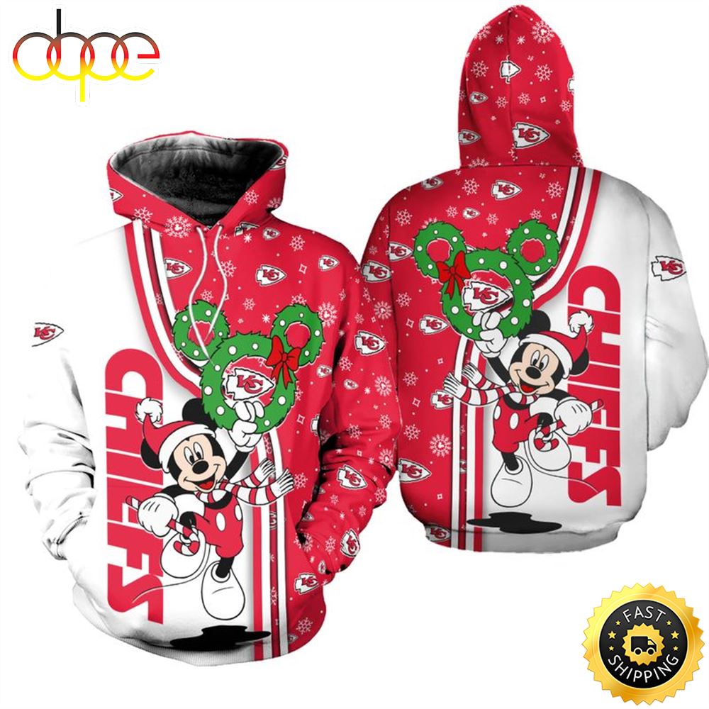 Kansas City Chiefs Christmas Mckey Football NFL All Over Print Hoodie Shirt