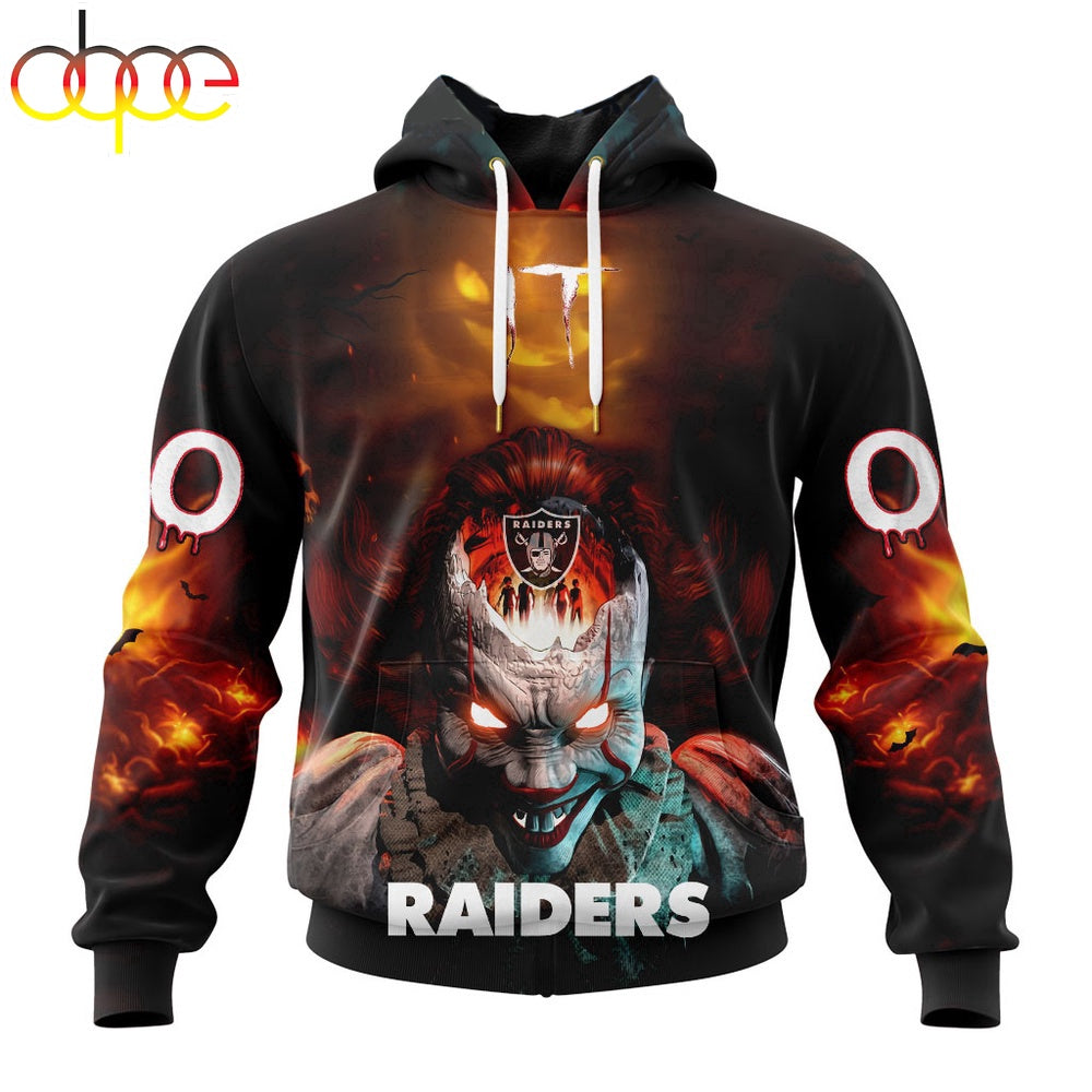 Custom Name And Number NFL Las Vegas Raiders Halloween Badut Mematikan 3D Hoodie Shirt