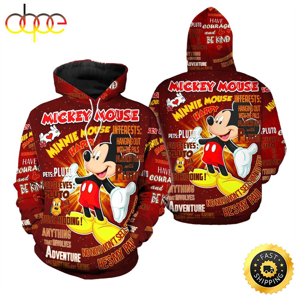 Mickey Mouse Punk Words Pattern Disney 3D Hoodie