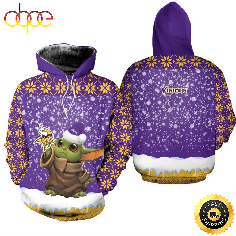 Minnesota Vikings Christmas Pattern YODA Football NFL All Over Print Hoodie Shirt
