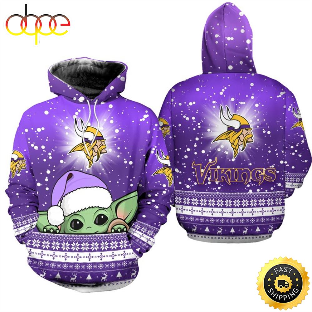 Minnesota Vikings Christmas Yoda Football NFL All Over Print Hoodie Shirt