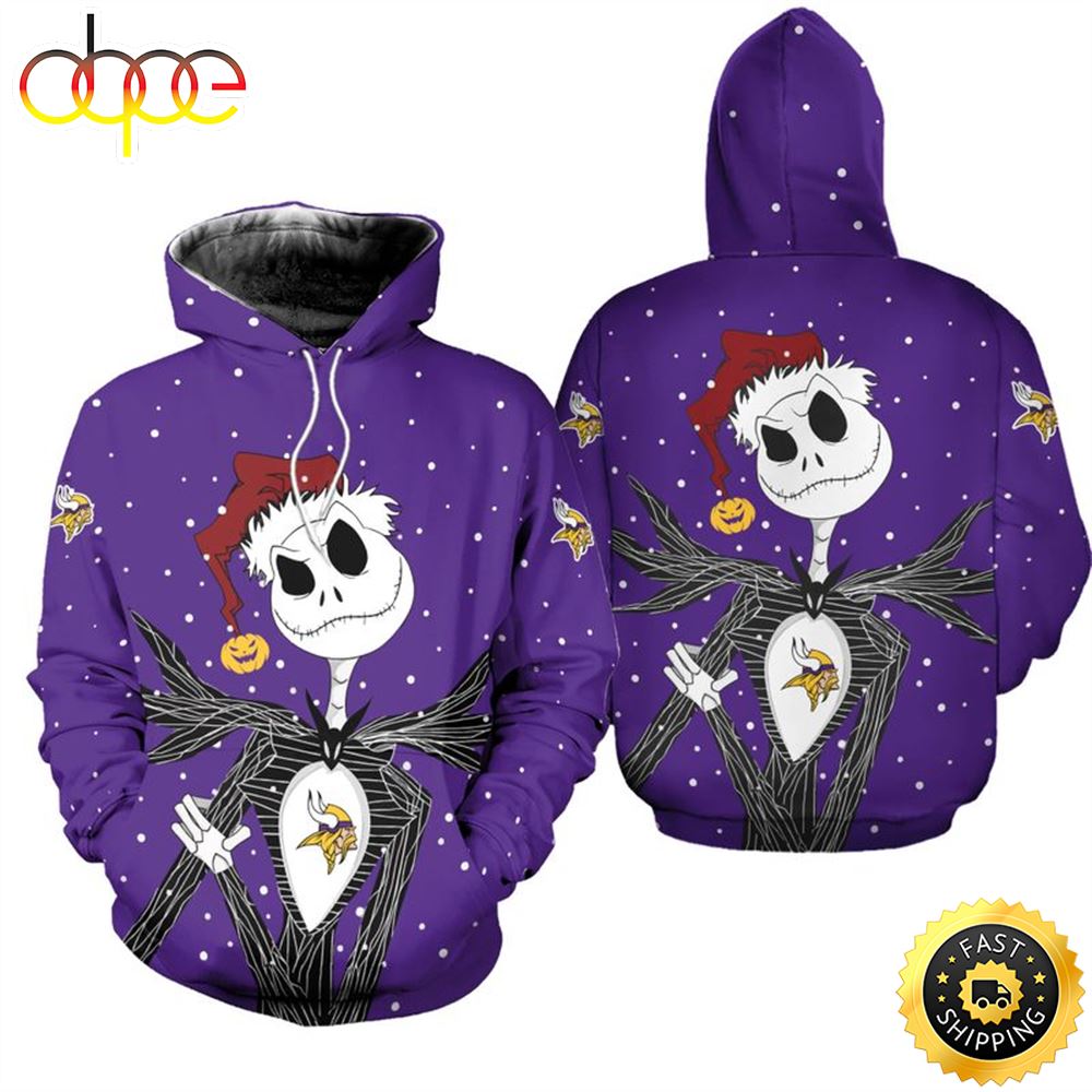 Minnesota Vikings Jack Skellington Christmas Football NFL All Over Print Hoodie Shirt