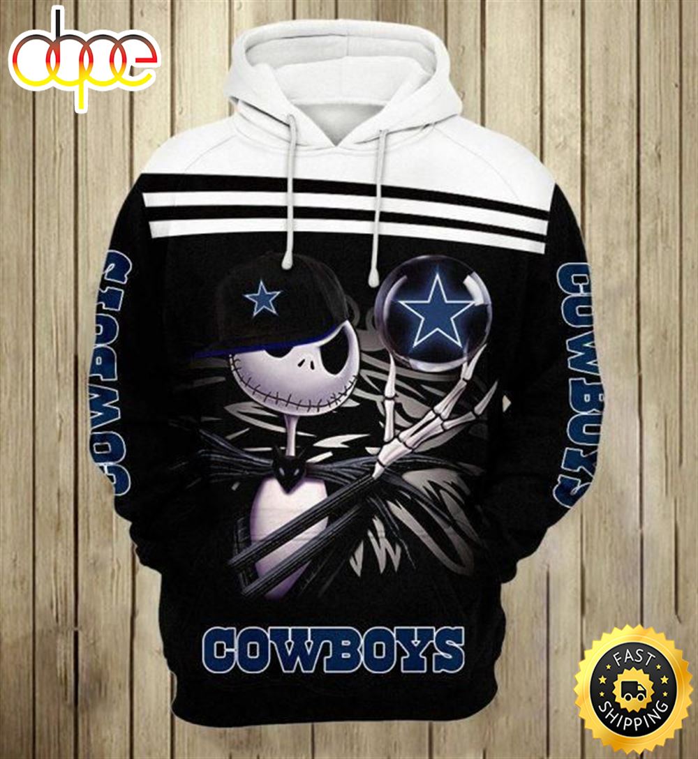 Nfl Dallas Cowboys Jack Skellington 3D All Over Print Zip Up Hoodie Option - Dingeas