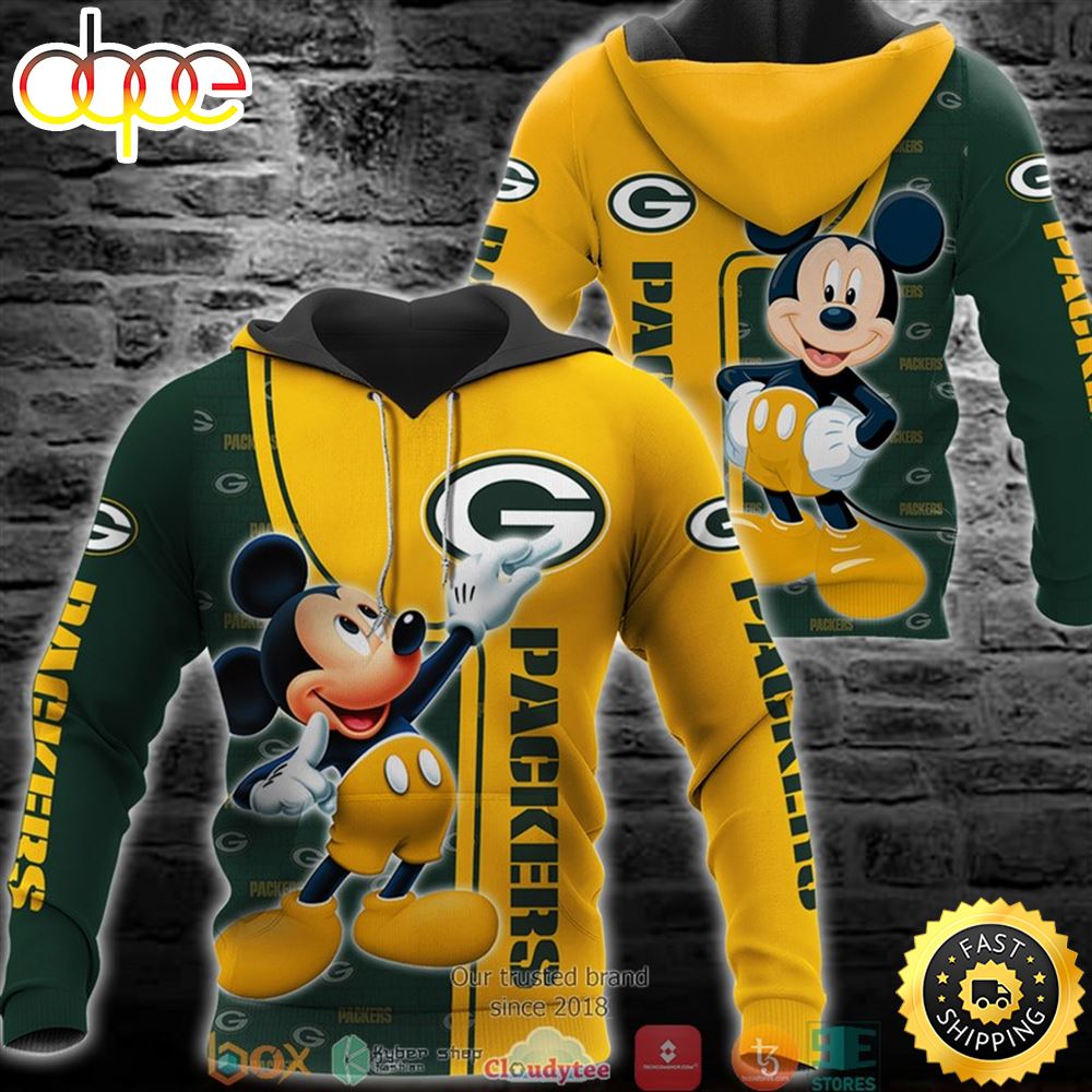 Nfl Gray Packers Mickey Mouse 3d Hoodie