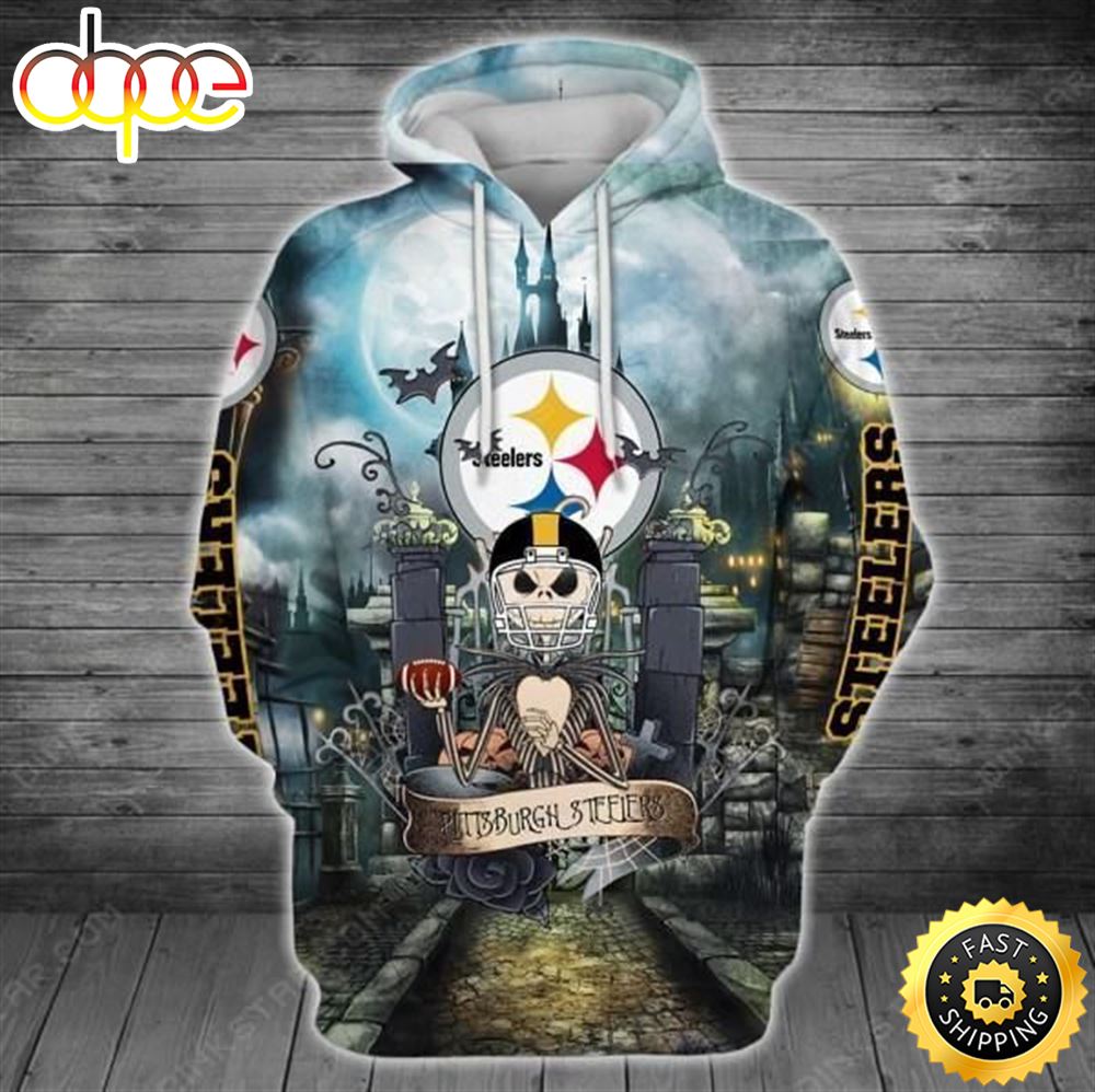 Nfl Pittsburgh Steelers Halloween With Jack Skellington 3D All Over Print Zip Up Hoodie Option - Dingeas