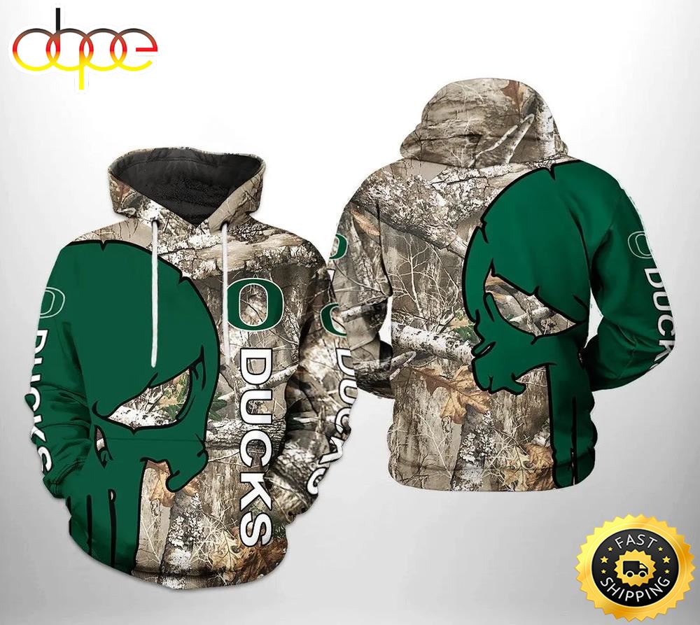 Oregon Ducks Camo Veteran Hunting and Punisher Skull 3D Hoodie Oregon Ducks Gifts For Him