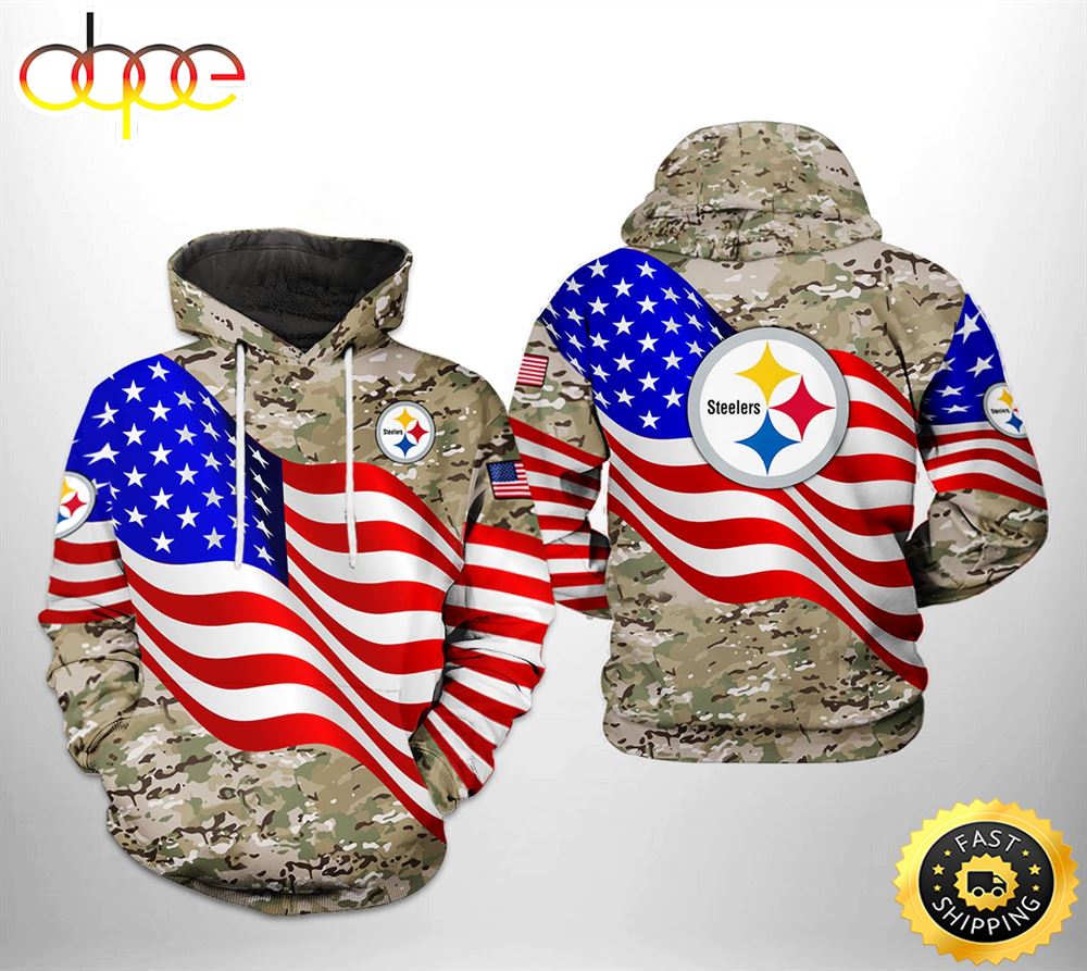 Pittsburgh Steelers NFL US Flag Camo Veteran Team 3D Printed HoodieZipper Hoodie