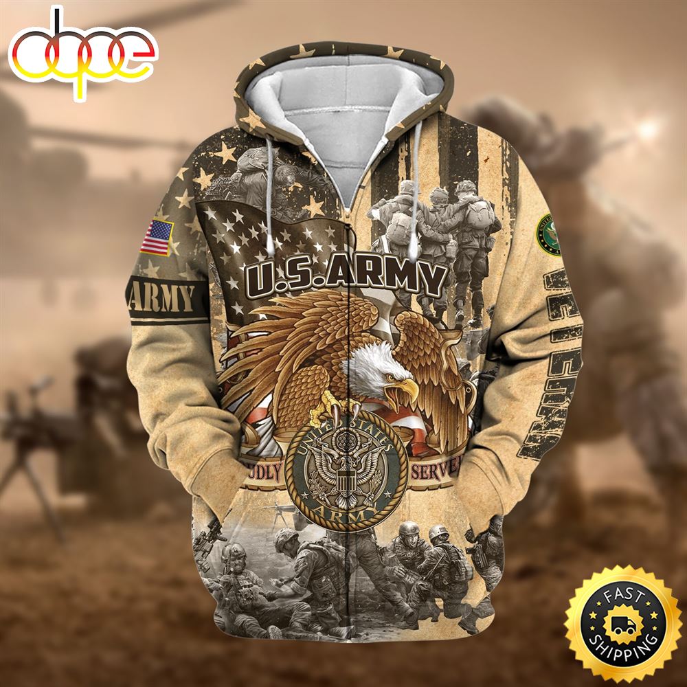 Premium Proudly Served Multiservice US Veteran Zip Hoodie 3D