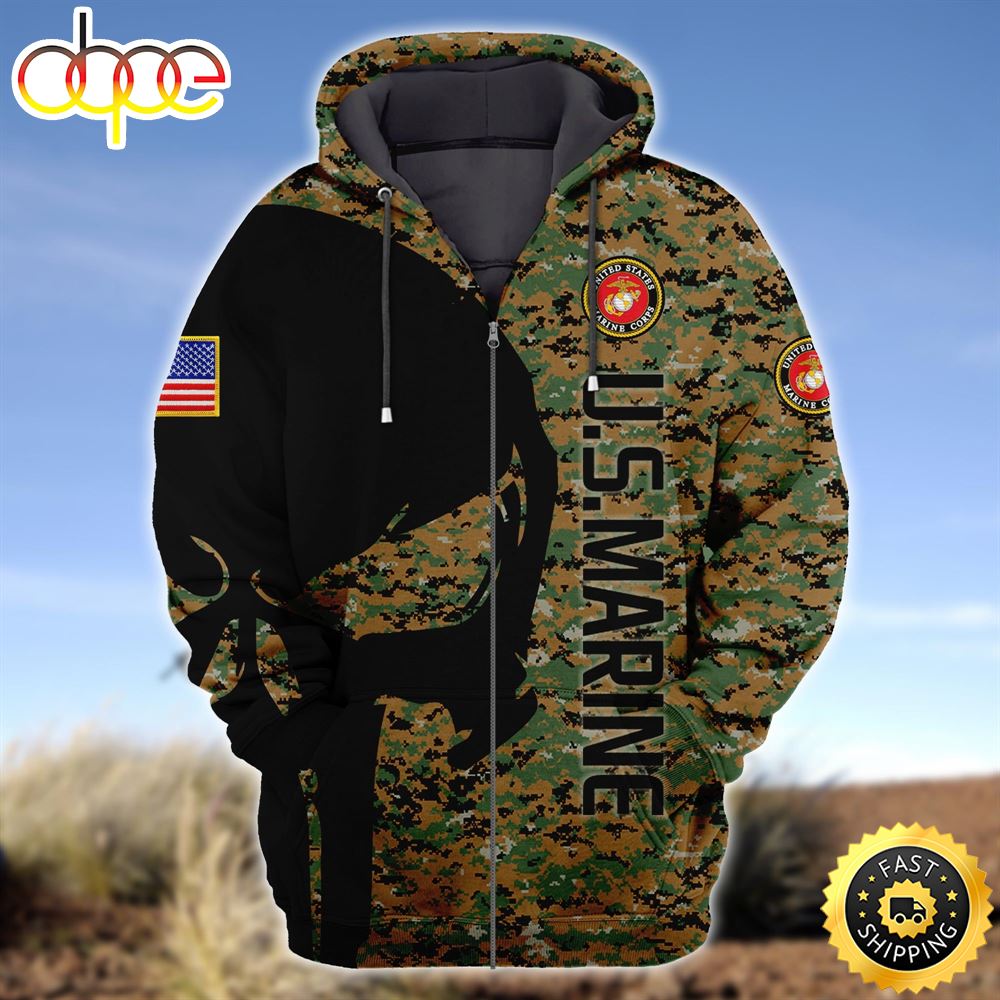 Premium Unique U.S Marine Corp Zip Hoodie Ultra Soft and Warm