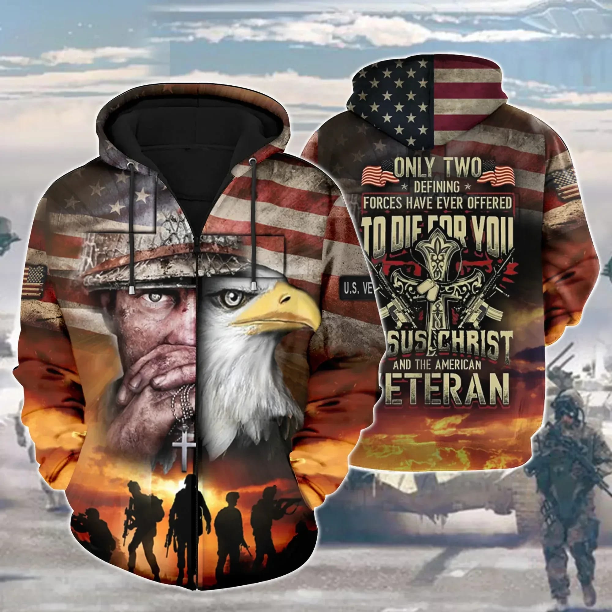 Premium Unique Veteran Zip Hoodie Ultra Soft and Warm For Father