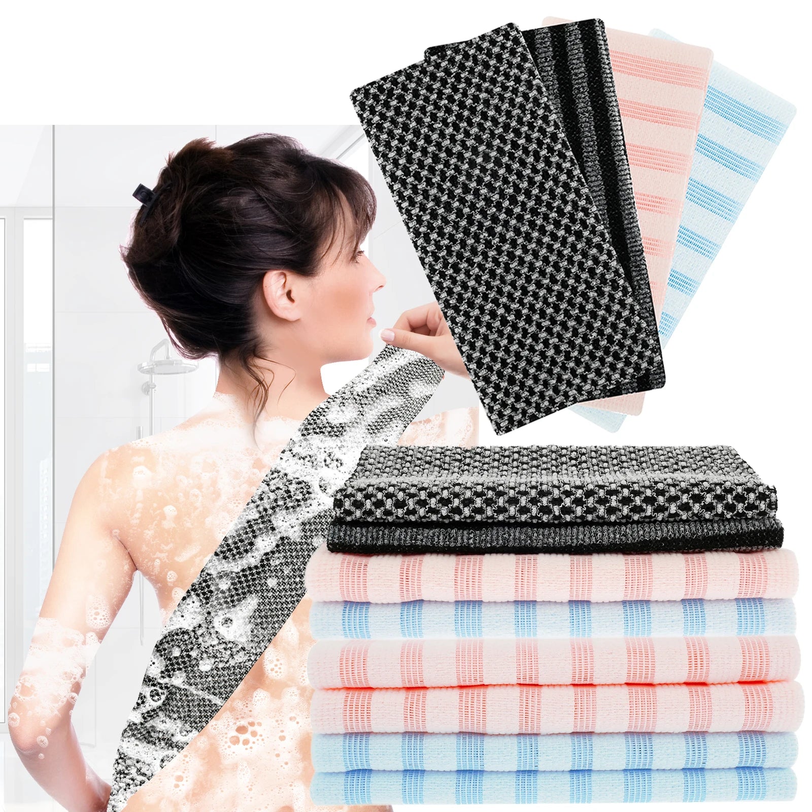 4Pcs Japanese Rubbing Washcloth Exfoliating Shower Back