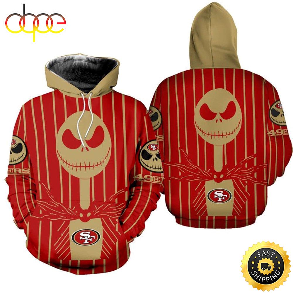 San Francisco 49Ers Halloween Red Jack Skellington Super Bowl 3D Pullover Hoodie_5878