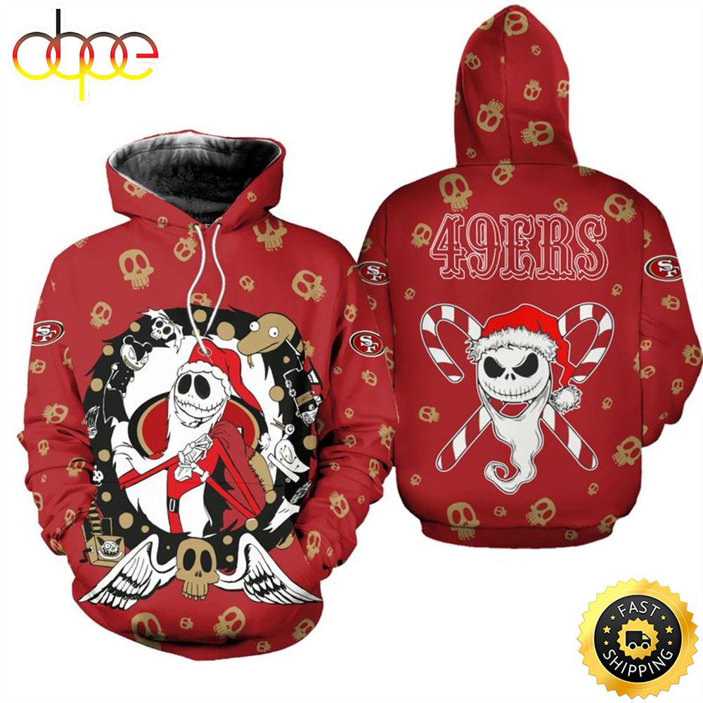 San Francisco 49ers Christmas Jack Skellington Football NFL All Over Print Hoodie Shirt