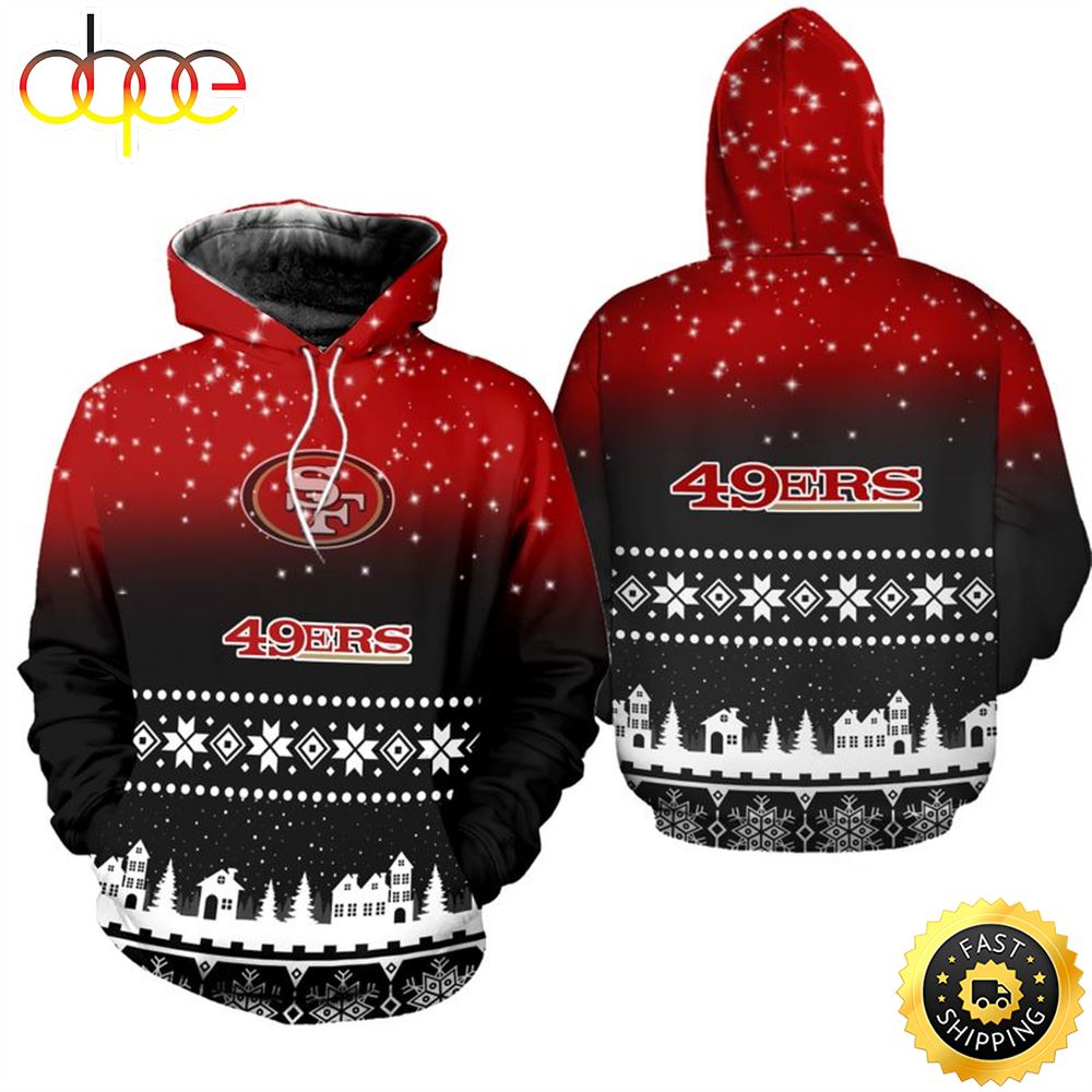 San Francisco 49ers Christmas Pattern Red And Black NFL All Over Print Hoodie Shirt