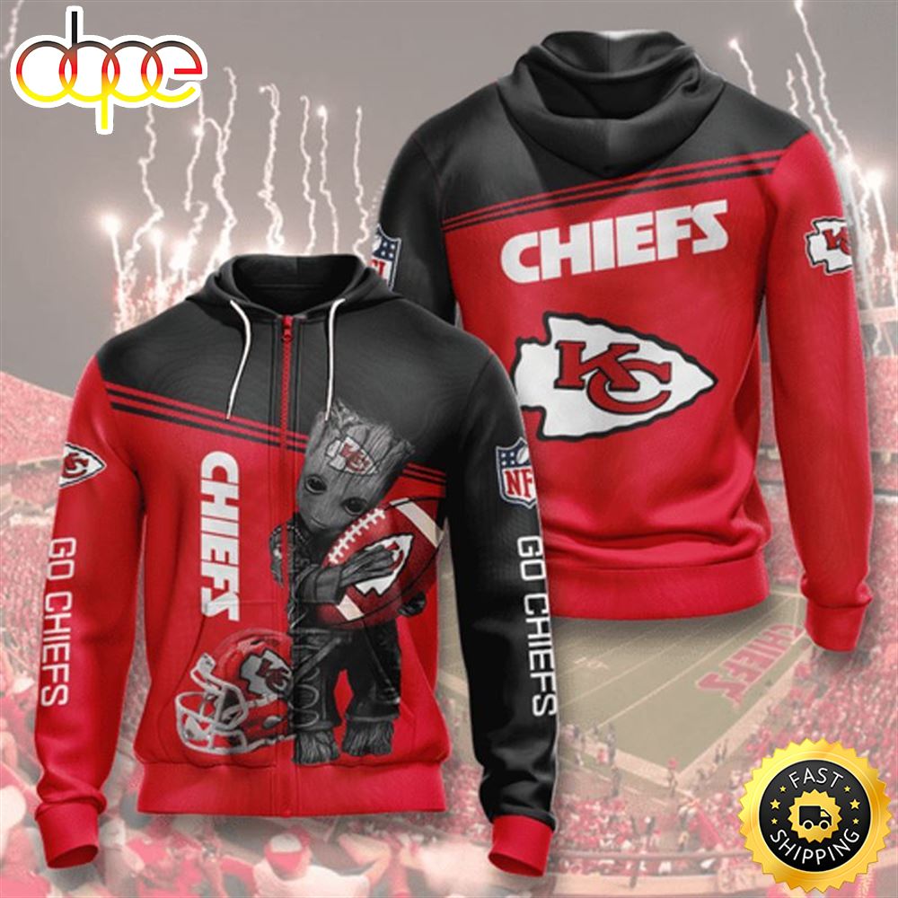 Sports Team Groot Kansas City Chiefs 3d Hoodie All Over Printed