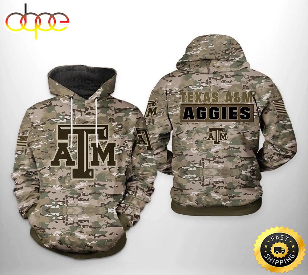 Texas A&amp;M Aggies Camo Veteran 3D Hoodie Texas A&amp;M Aggies Gifts For Her
