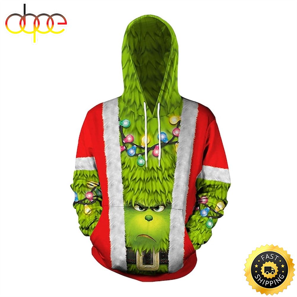 The Grinch Light Green Face Santa Anime Christmas All Over Print Shirt