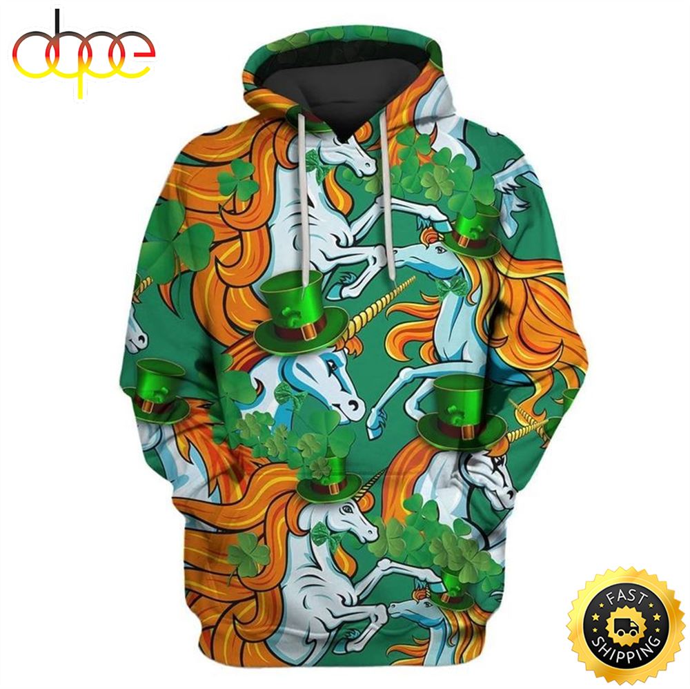 Unicorn On St. Patricks Day Happy Patrick's Day 3d Hoodie All Over Print Shirt