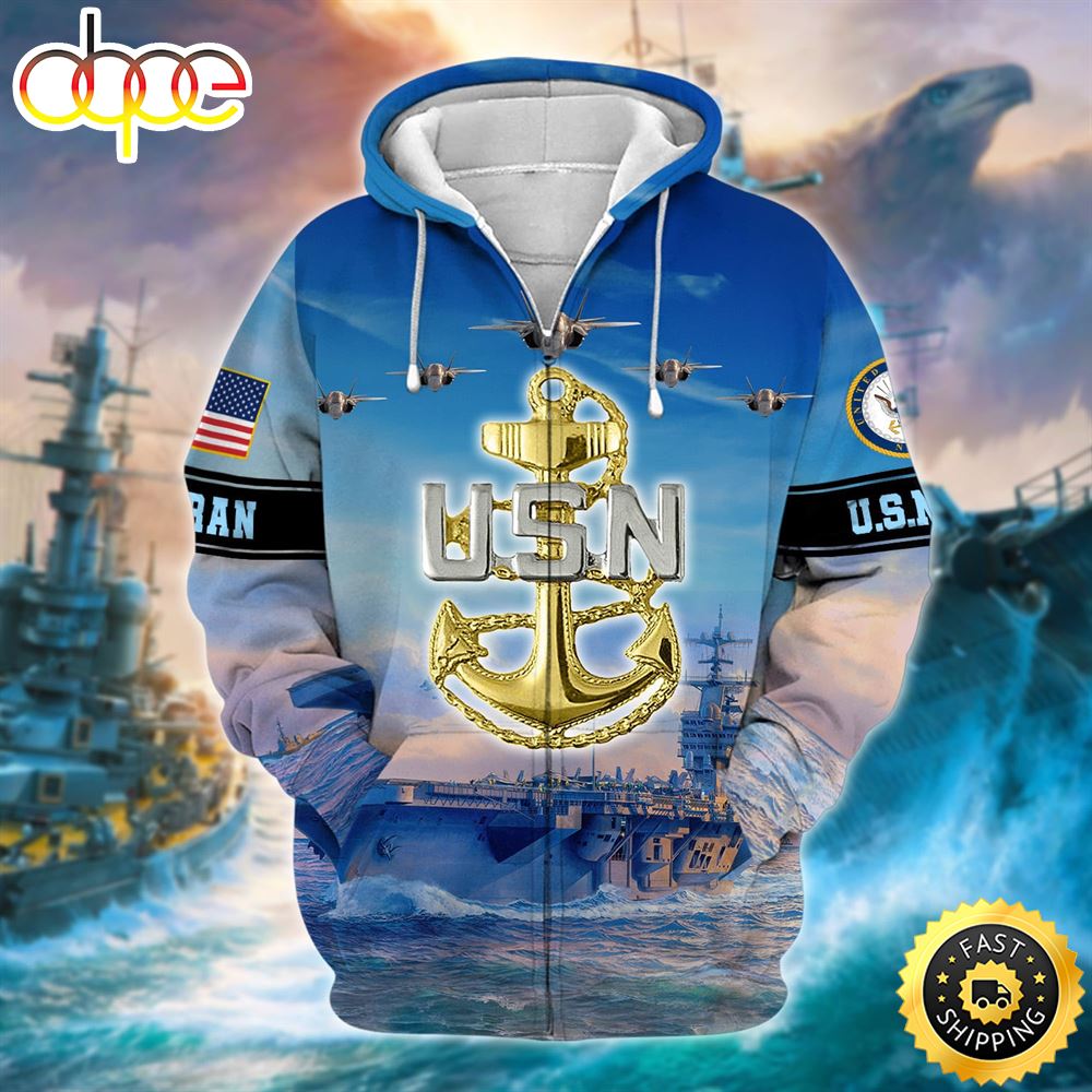 Unique U.S. Navy Veteran Zip Hoodie 3D