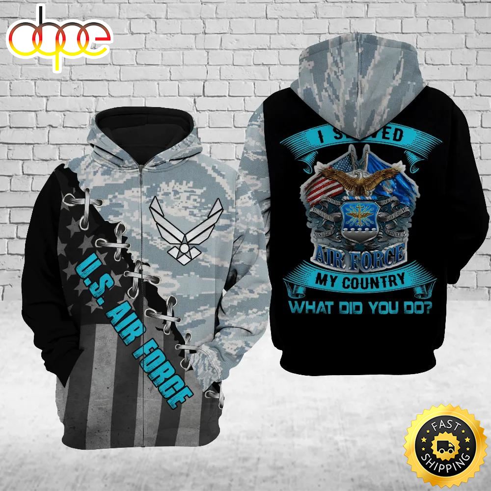 Veteran Air Force Camouflage Gift For Air Force My Country 3D Hoodie All Over Printed