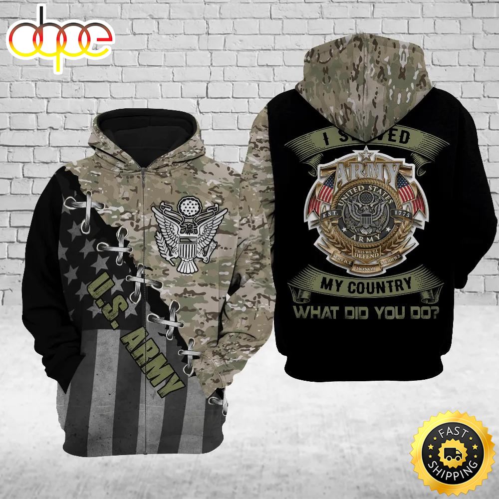 Veteran Army Camouflage Gift For Army US Army 3D Hoodie All Over Printed