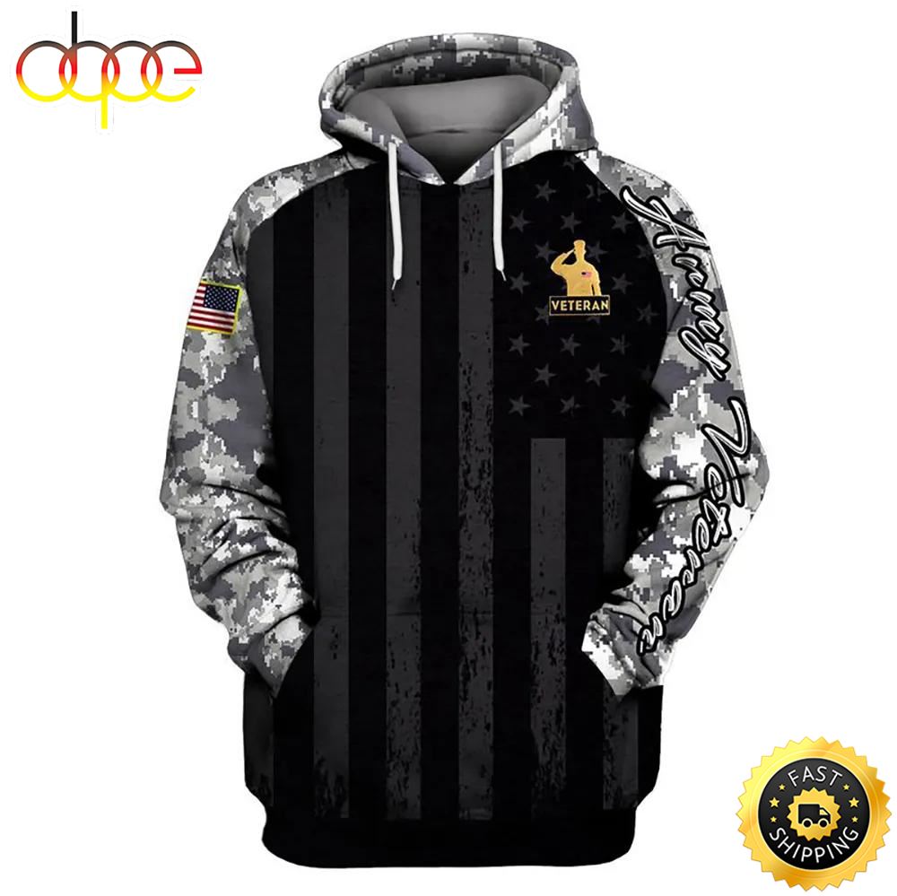 Veteran Grumpy Old Army Veteran Level Sarcasm 3D Hoodie All Over Printed
