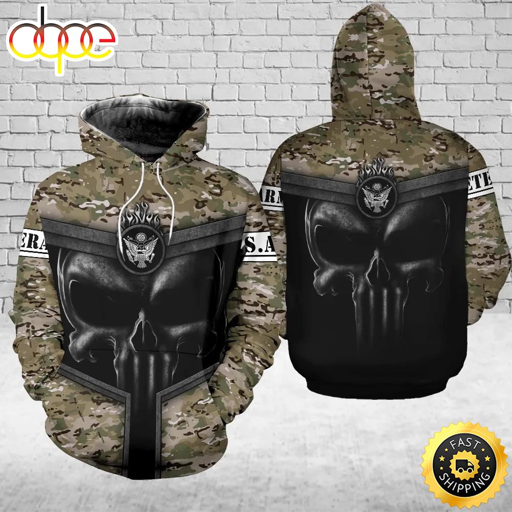 Veteran Skull Army Camouflage Gift For Army US, Army 3D Hoodie All Over Printed