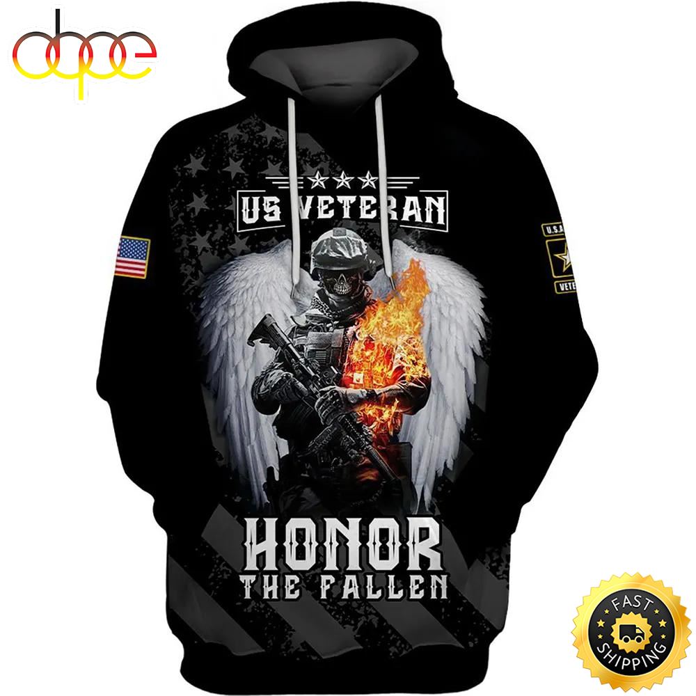 Veteran U.S Army Veteran Honor The Fallen Soldier Skull Wing 3D Hoodie All Over Printed