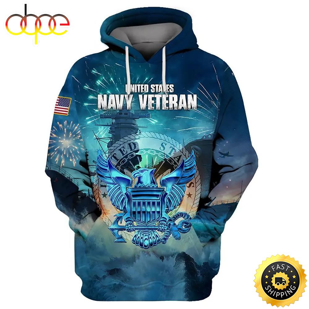 Veteran U.S Navy Veteran Logo Battle Ship 3D Hoodie All Over Printed