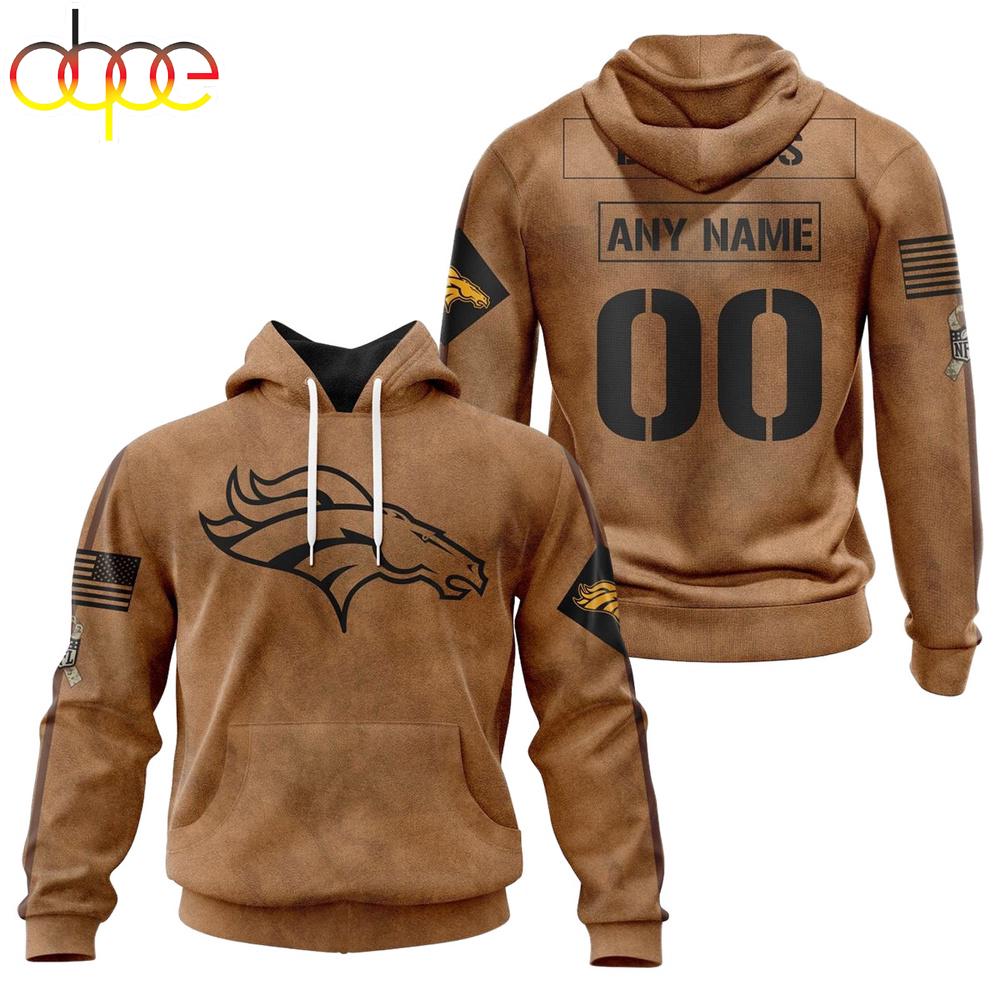 Custom Name And Number NFL Denver Broncos Brown All Over Print Hoodie Shirt