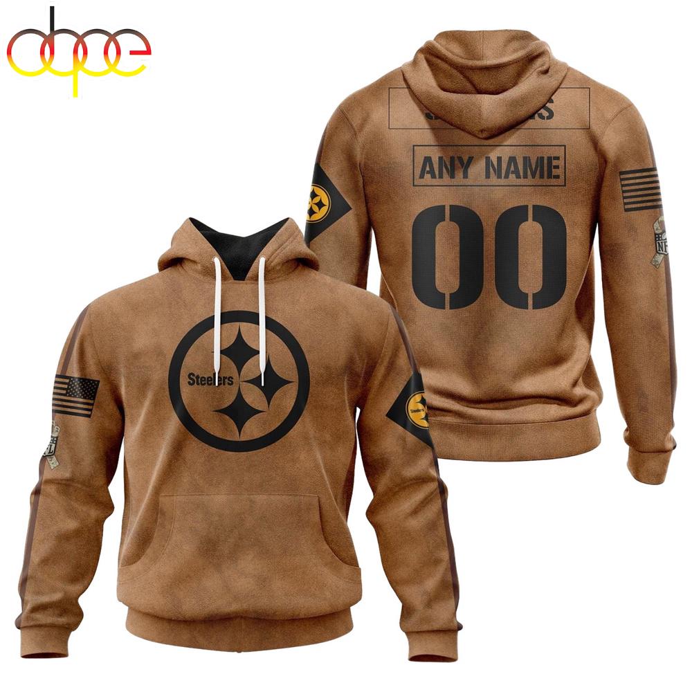 Custom Name And Number NFL Pittsburgh Steelers Brown All Over Print Hoodie Shirt