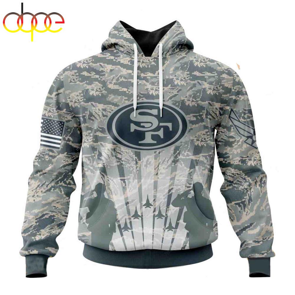 Custom Name And Number NFL San Francisco 49ers Honor US Air Force Veterans 3D Hoodie Shirt